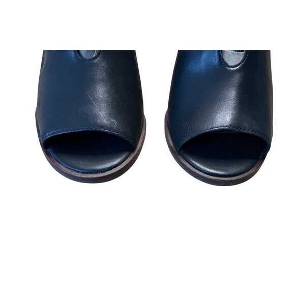 Lucky Brand Size 9 Ankle Leather Halo Peep Toe Booties Chunky Wooden Heel - Picture 8 of 9